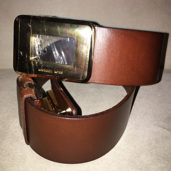 NWT - MICHAEL KORS BROWN/GOLD LOCK LEATHER BELT - Picture 1 of 6